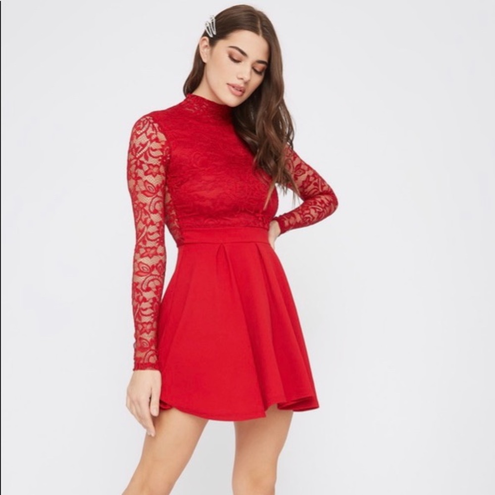 Contrast Lace Mock Neck Skater Skort Dress size M